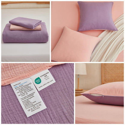 Muslin Bettwäsche 220x240 cm Lila Rosa – Atmungsaktiv & Kühlend
