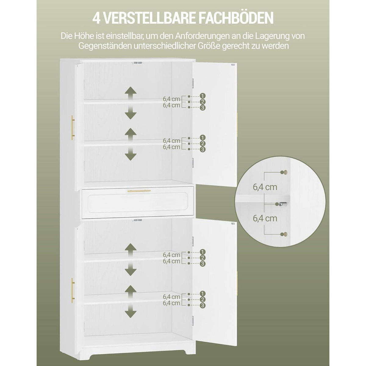 Weißer Küchenschrank mit 4 Türen & Schublade – Verstellbare Regale