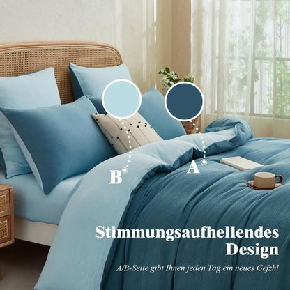 Muslin Bettwäsche 220x240 cm – Atmungsaktiv & Kühlend Blau