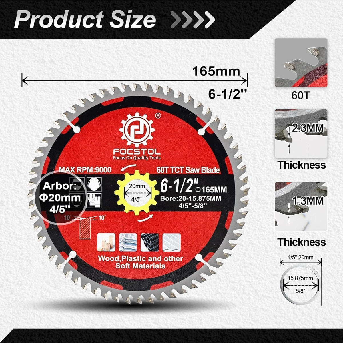 Kreissägeblatt Holz 165mm 60 Zähne 5er Set für Weichmaterialien
