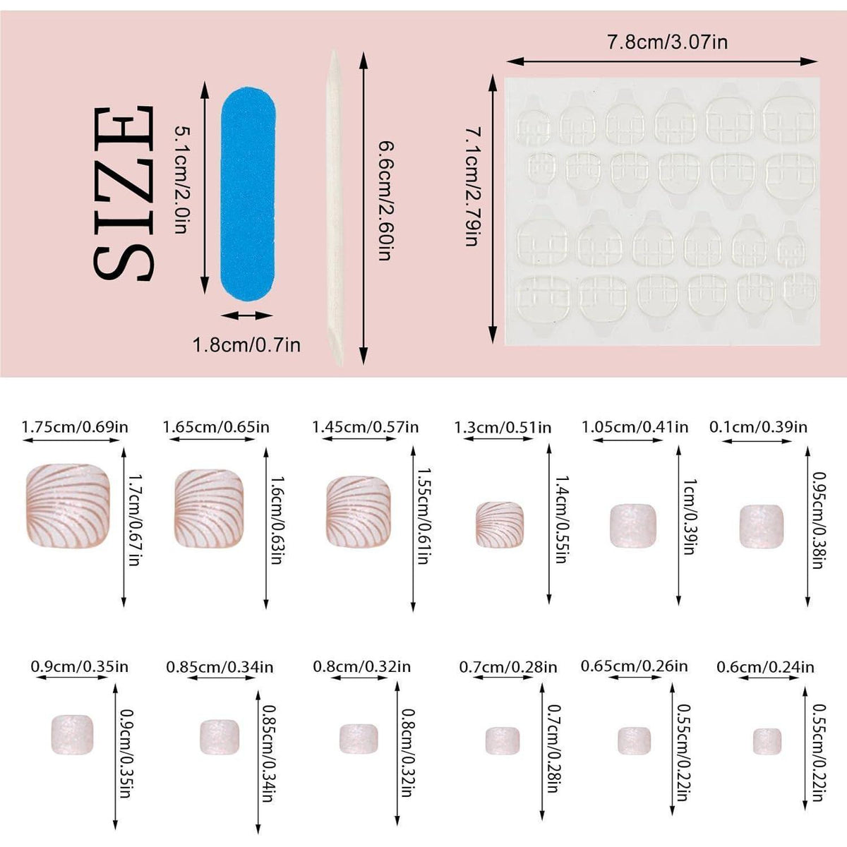 Rosa Katzenaugen Fußnägel - 24 Stück Künstliche Zehennägel
