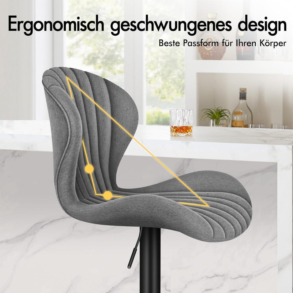 Barhocker Set 2 - Höhenverstellbar & Schwenkbar, Grau