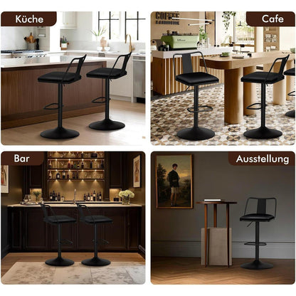 Verstellbarer Barhocker-Set (2x) Schwarz mit Fußstütze