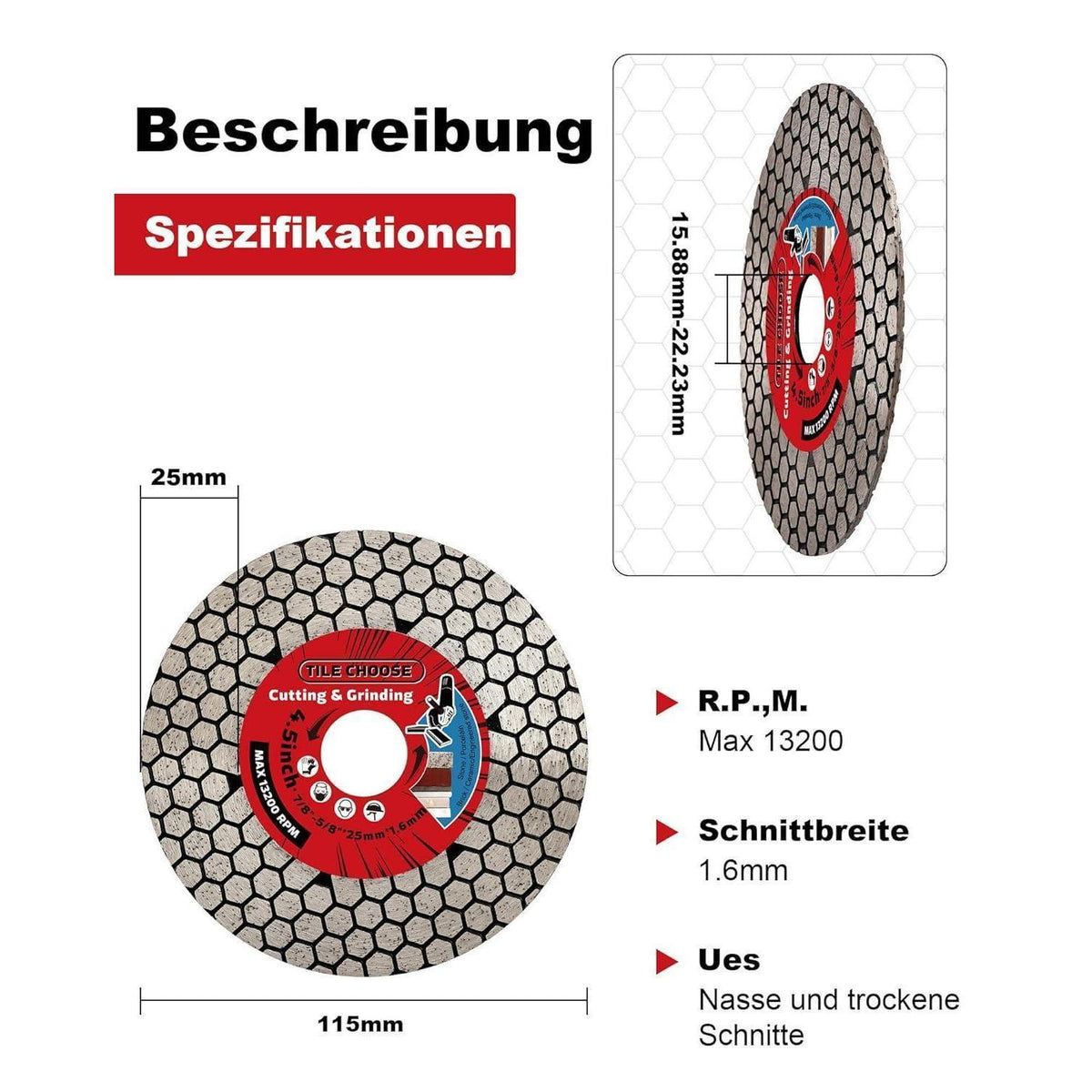 Diamant-Trennscheibe 115mm beidseitig für Granit & Fliesen