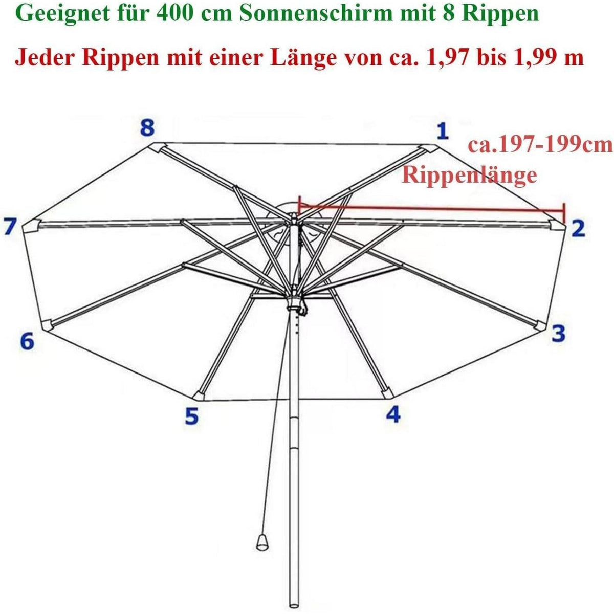 Sonnenschirm Ersatzbezug 400cm 8 Streben Taupe UV Schutz