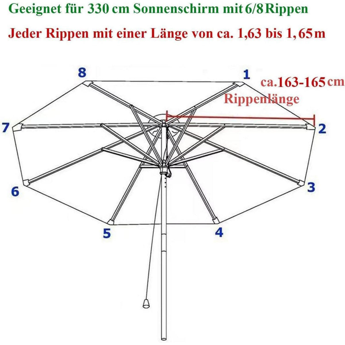 Sonnenschirm Ersatzbezug 330cm 8 Streben Beige UV80+