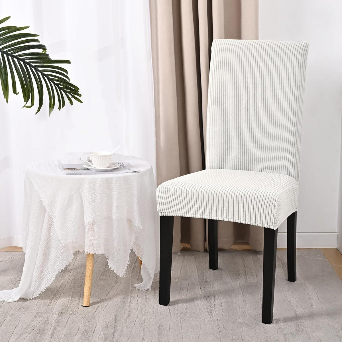 Stuhlhussen 4er Set Stretch Kurzflor – Weiß