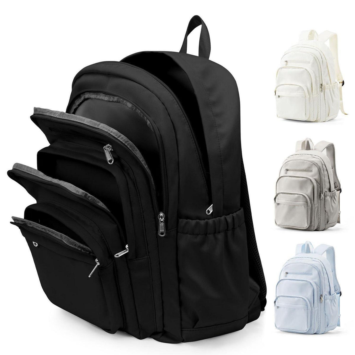 Schwarzer Rucksack Damen Herren – Leichter Reise-Schulrucksack mit Laptopfach