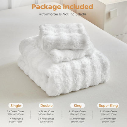 Flauschiges Bettwäsche-Set Doppelbett, Weiß, Kunstfell