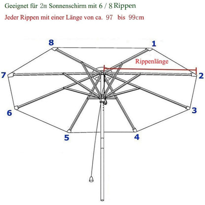 Sonnenschirm Ersatzbezug ⌀ 2m-4m, 8/6 Streben, Taupe, UV Schutz