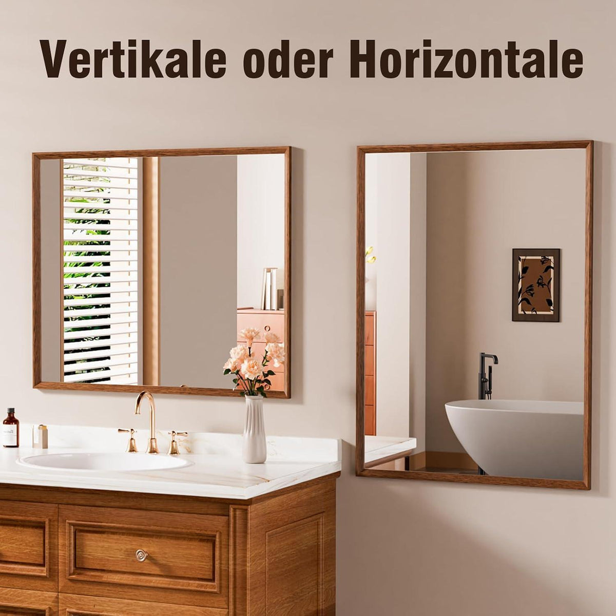Vintage Wandspiegel Braun Rechteckig 56x76 cm