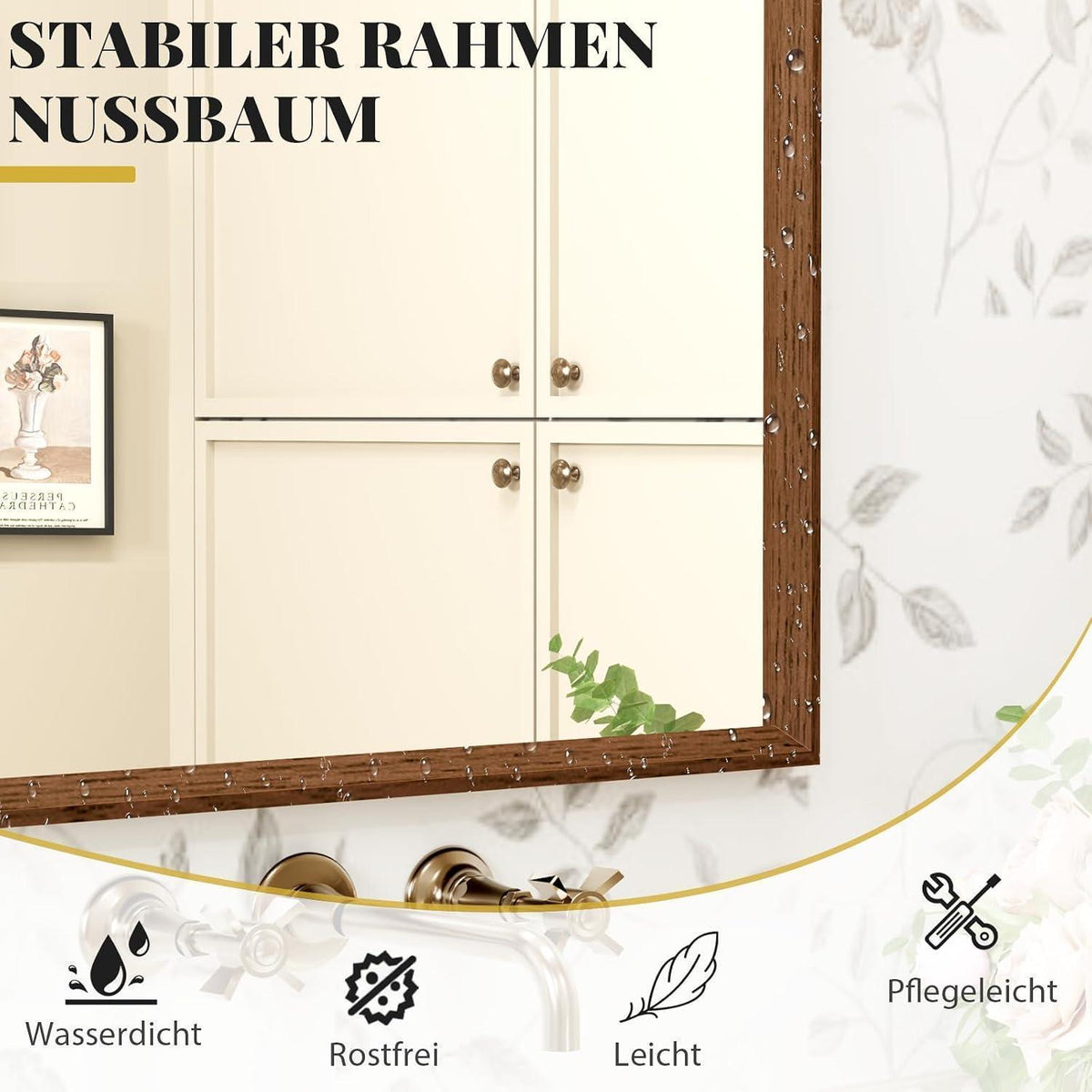 Badezimmerspiegel 70x90cm Braun Holzoptik | Sicherheitsglas & Montagezubehör