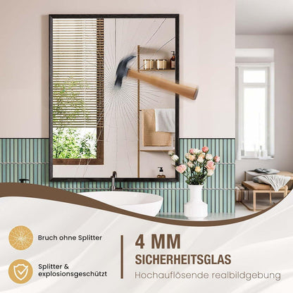 Wandspiegel Schwarz Rechteckig 70x90cm mit Holzoptik Rahmen