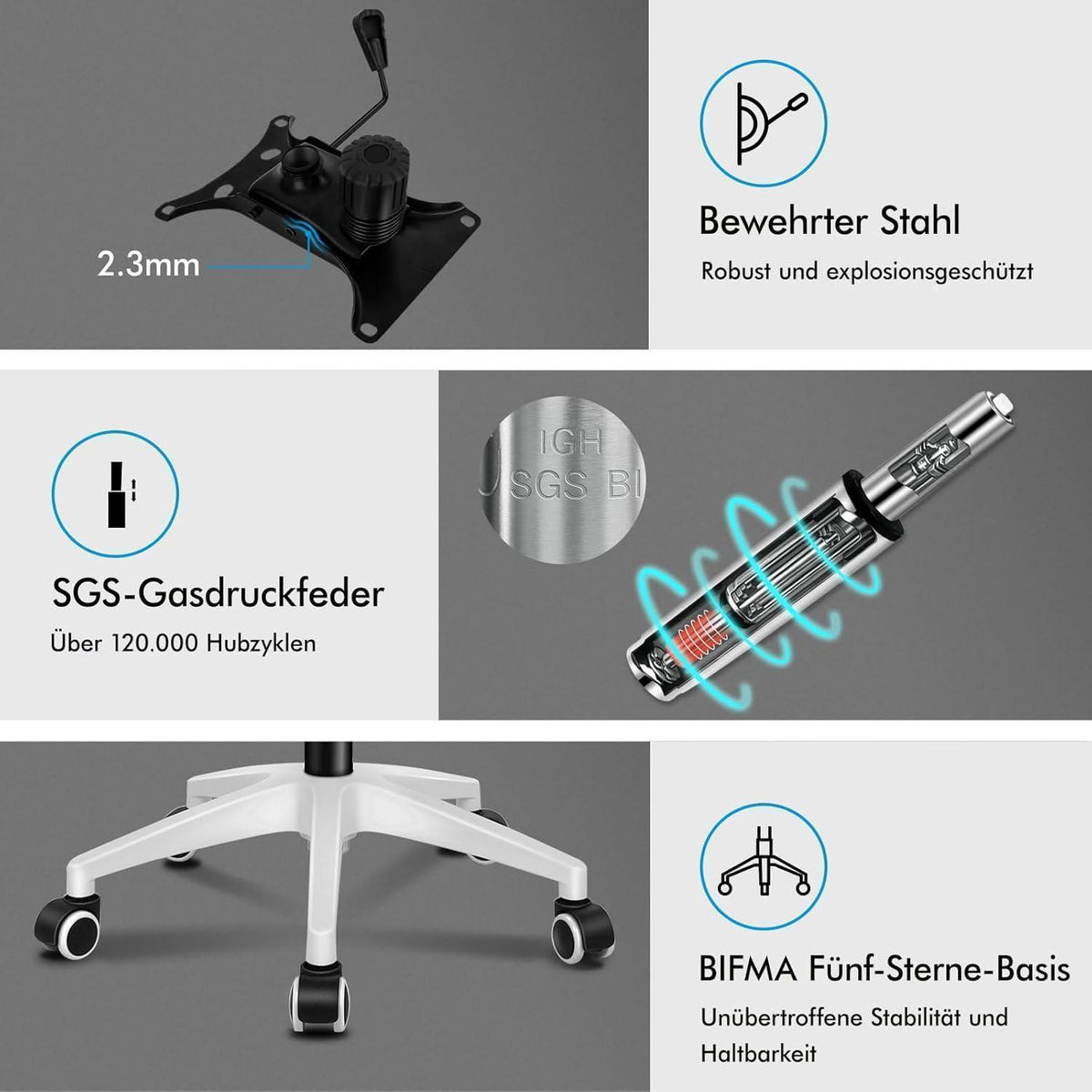 Ergonomischer Bürostuhl mit Lendenstütze, Schwarz Weiß