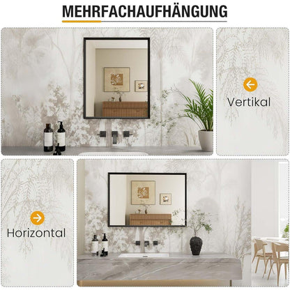 Badezimmerspiegel 50x70cm Schwarz mit Holzrahmen | Splitterfrei & Wassergeschützt