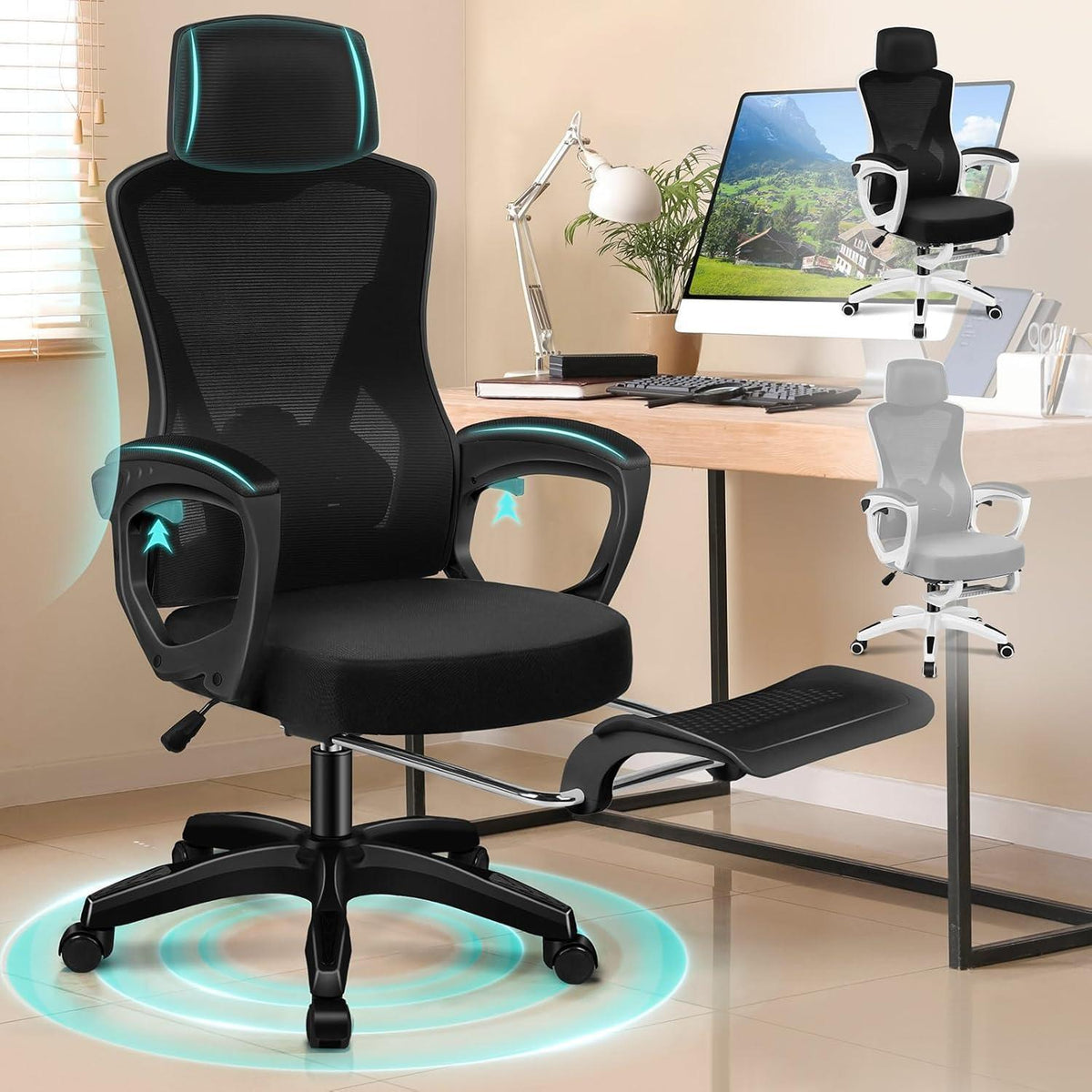 Ergonomischer Bürostuhl mit Lendenstütze, Schwarz