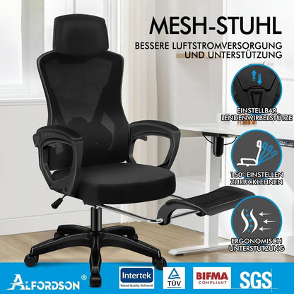 Ergonomischer Bürostuhl mit Lendenstütze, Schwarz