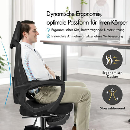 Ergonomischer Bürostuhl mit Lendenstütze, Schwarz