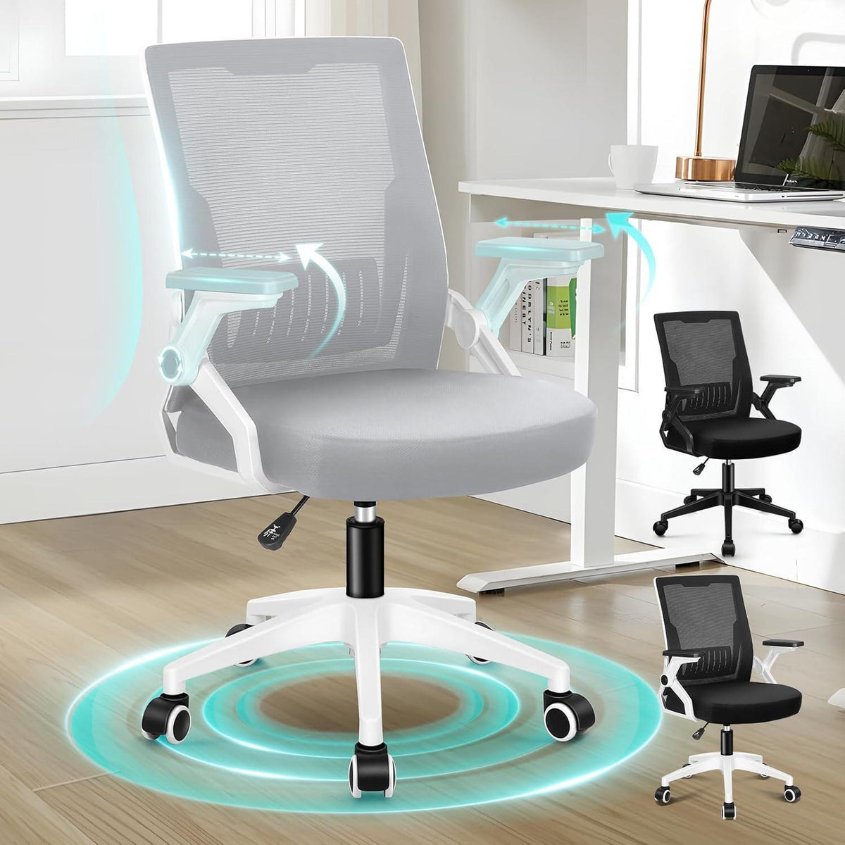 Ergonomischer Bürostuhl Netzstoff Hochlehner Weiß & Grau