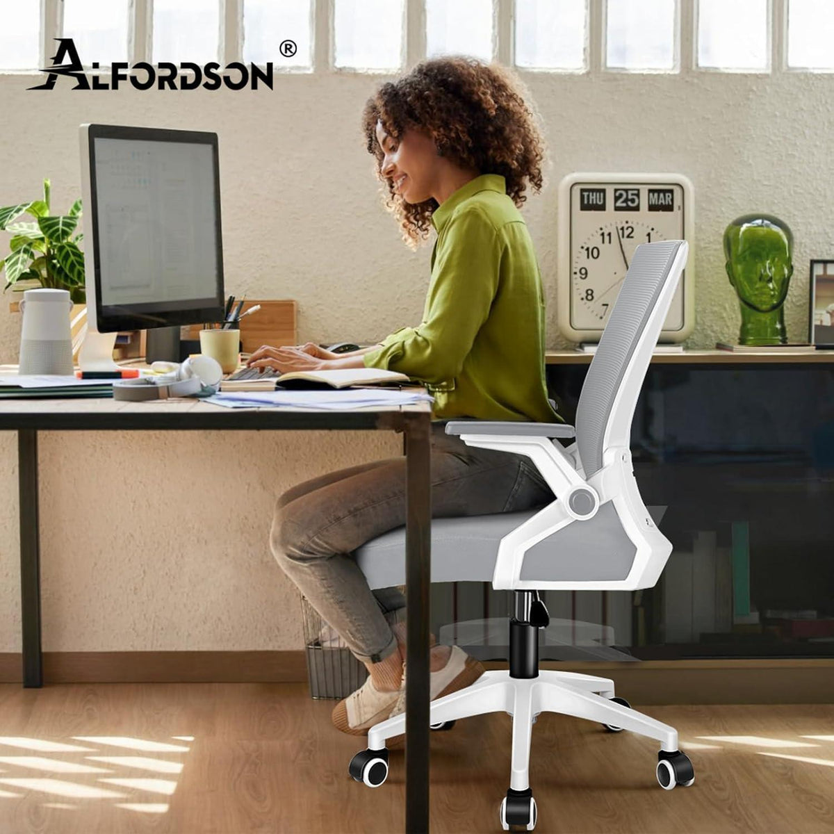 Ergonomischer Bürostuhl Netzstoff Hochlehner Weiß & Grau