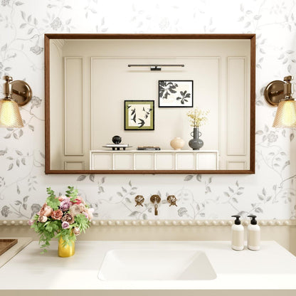 Badezimmerspiegel 60x90cm Braun Holzoptik | Sicherheitsglas & Montagezubehör
