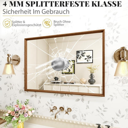 Badezimmerspiegel 60x90cm Braun Holzoptik | Sicherheitsglas & Montagezubehör