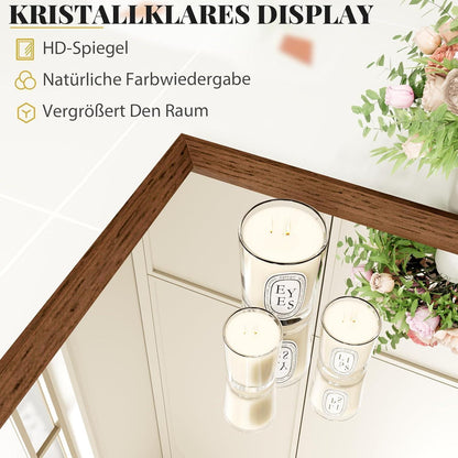 Badezimmerspiegel 60x90cm Braun Holzoptik | Sicherheitsglas & Montagezubehör