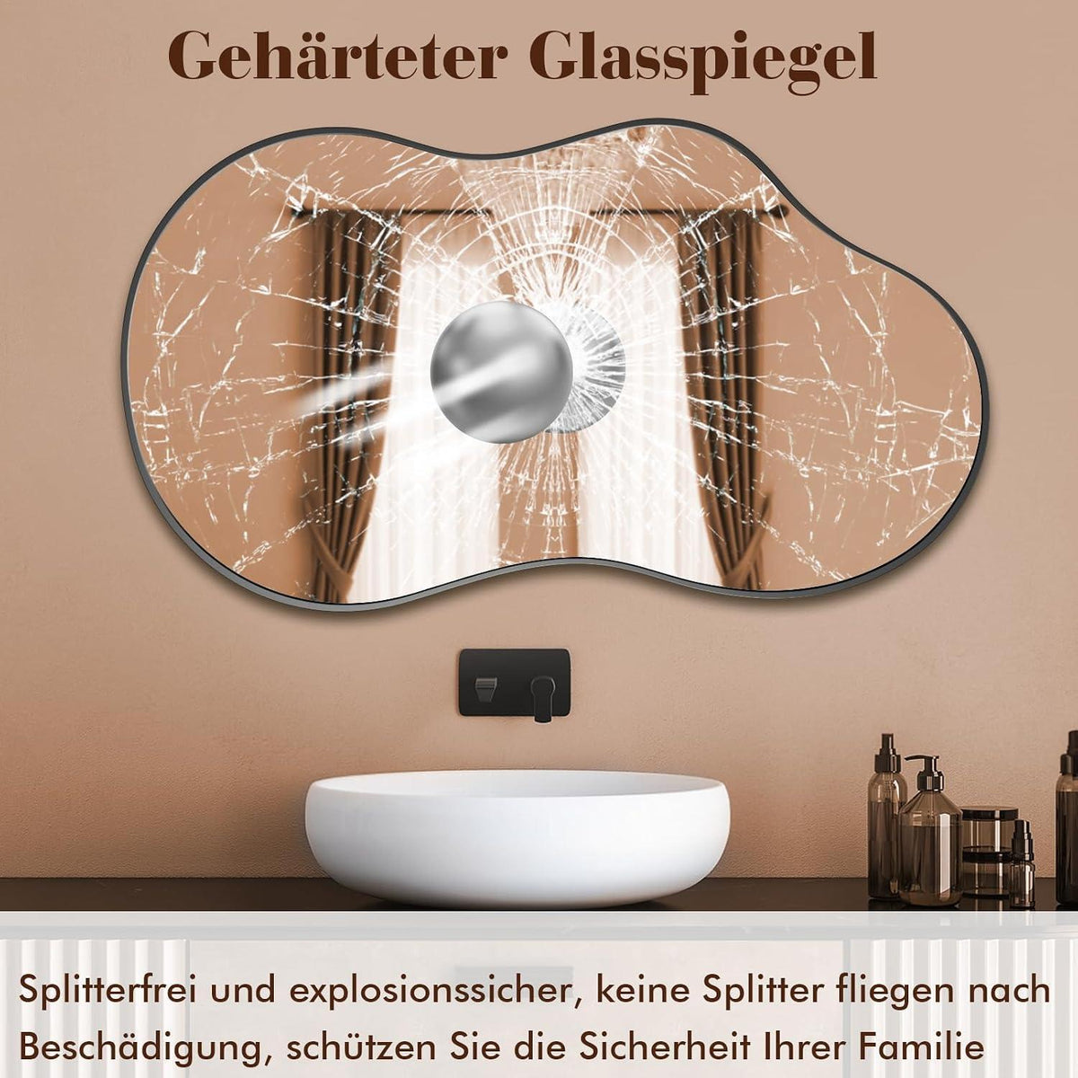 Asymmetrischer Wolkenspiegel Schwarz 50x90cm – Gehärtetes Glas