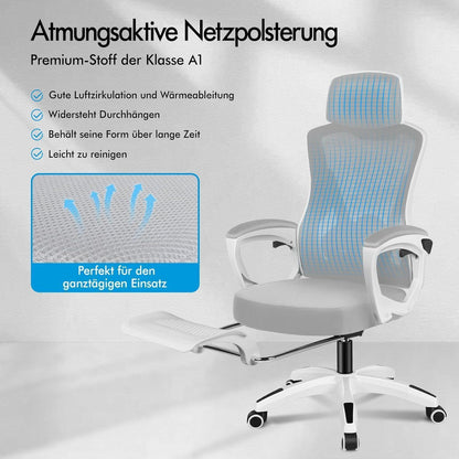 Ergonomischer Bürostuhl mit Lendenstütze, Weiß & Grau