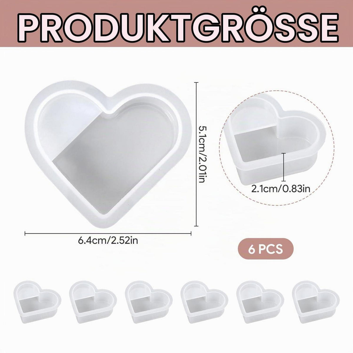 Silikonform Herz 6er Set – Gießformen für Epoxidharz & DIY