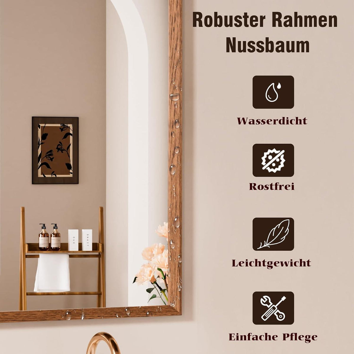 Vintage Wandspiegel Braun 60x90 cm - Rechteckiger Kosmetikspiegel