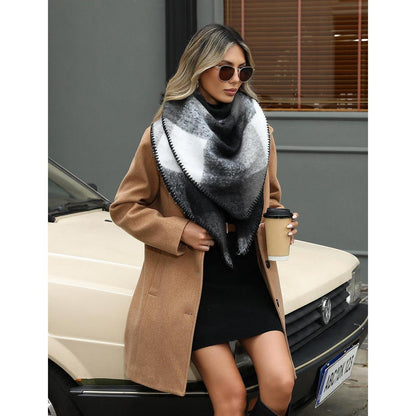 Winter Dreieckstuch Damen Tartan Schwarz-Weiß Schal Wrap