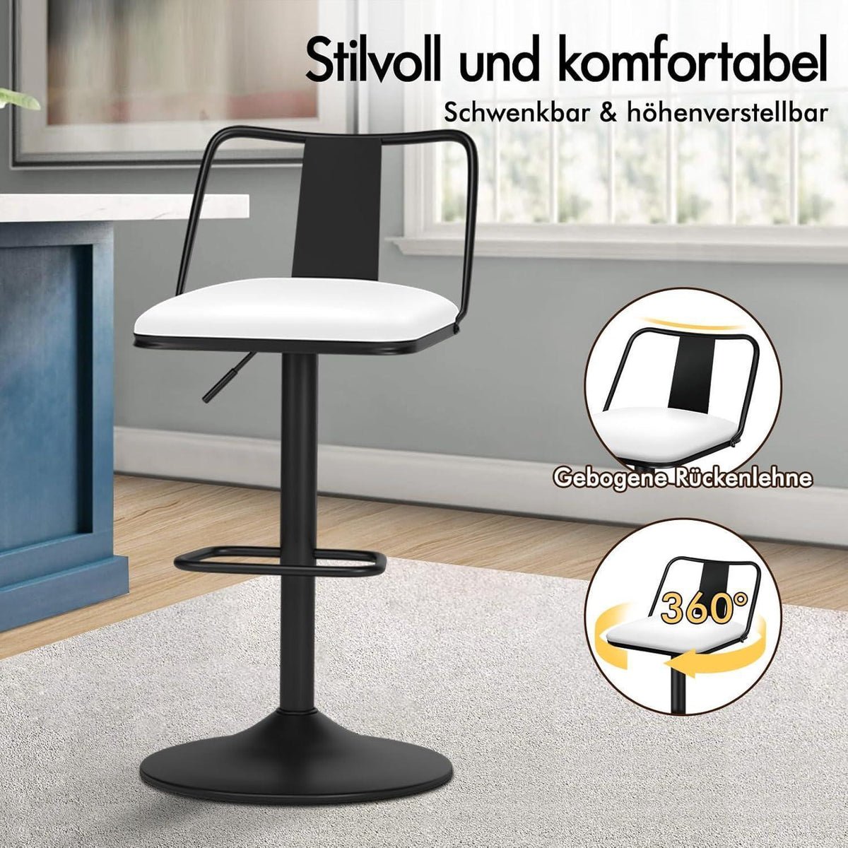 Verstellbarer Barhocker Set (2x) – Weiß, Komfort & Drehfunktion