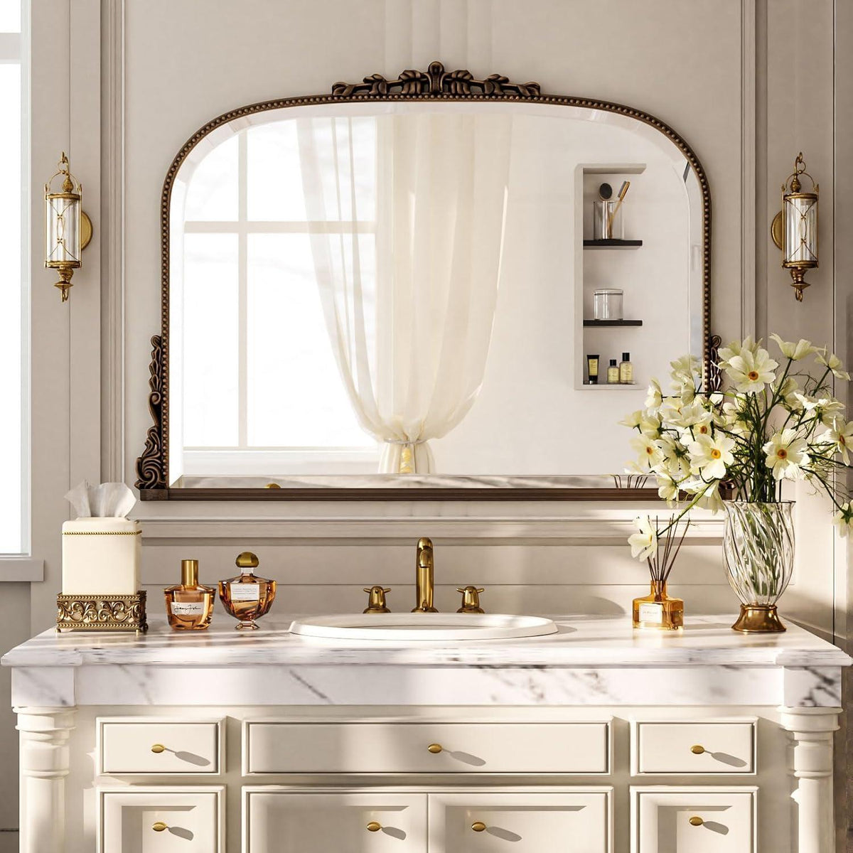 Vintage Wandspiegel 90x67cm, Barock Gold/Kupfer Rahmen