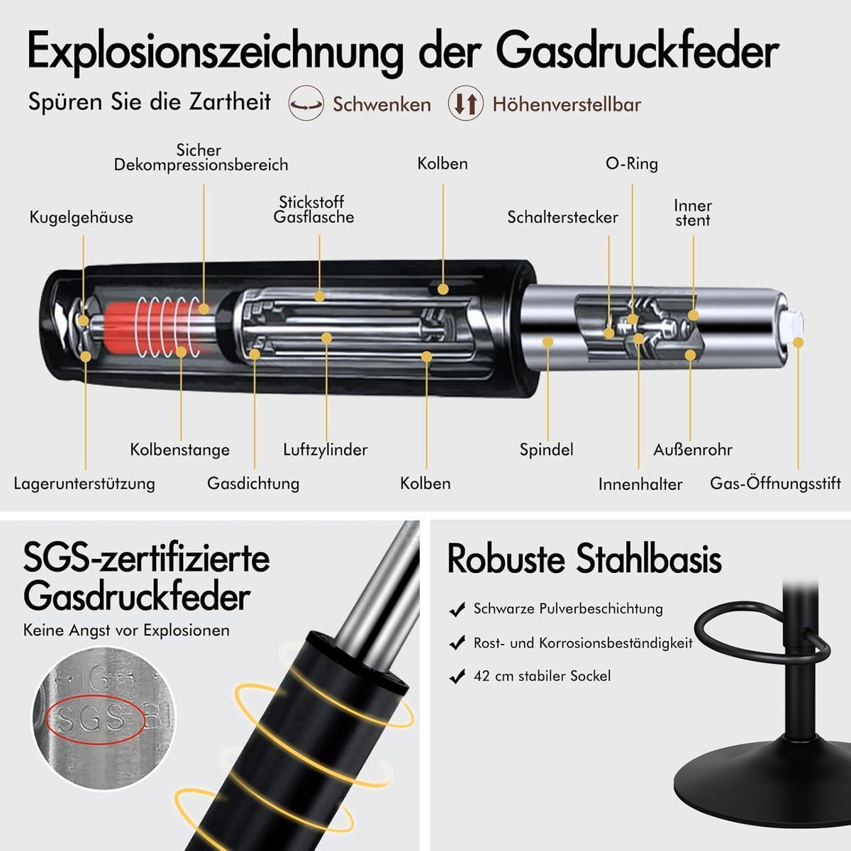 Barhocker Set 2x, Grau – Höhenverstellbar & Schwenkbar