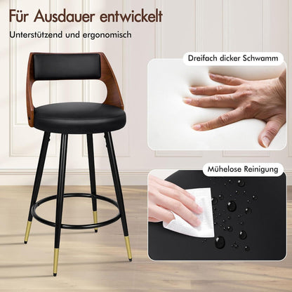 Barhocker Set 2 –, 65cm Höhe in Lederoptik