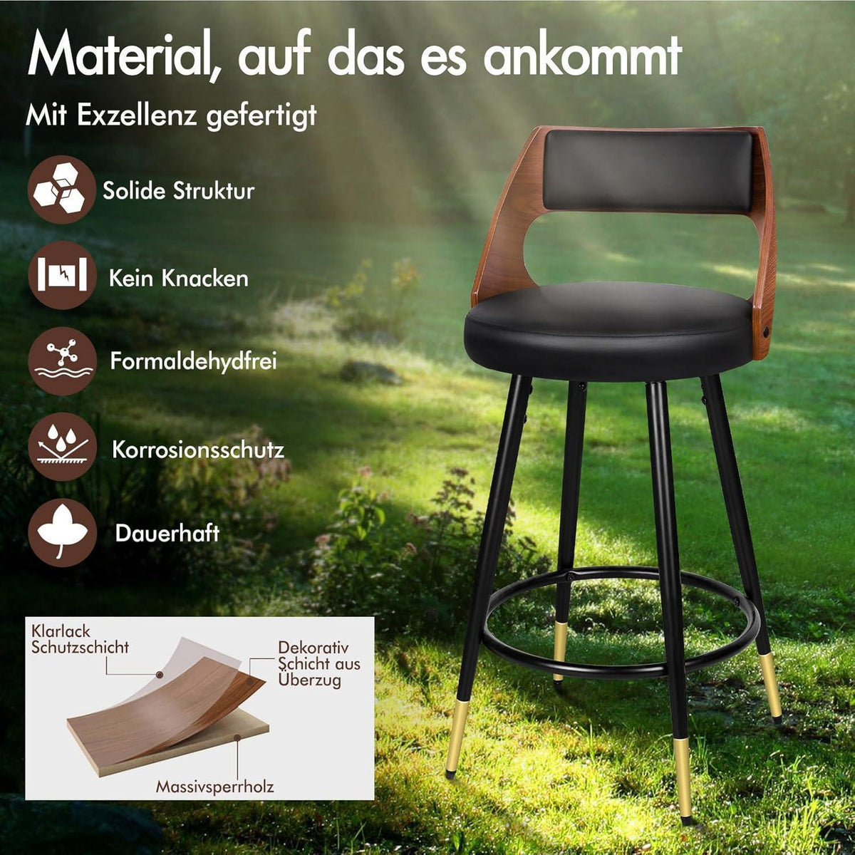 Barhocker Set 2 –, 65cm Höhe in Lederoptik