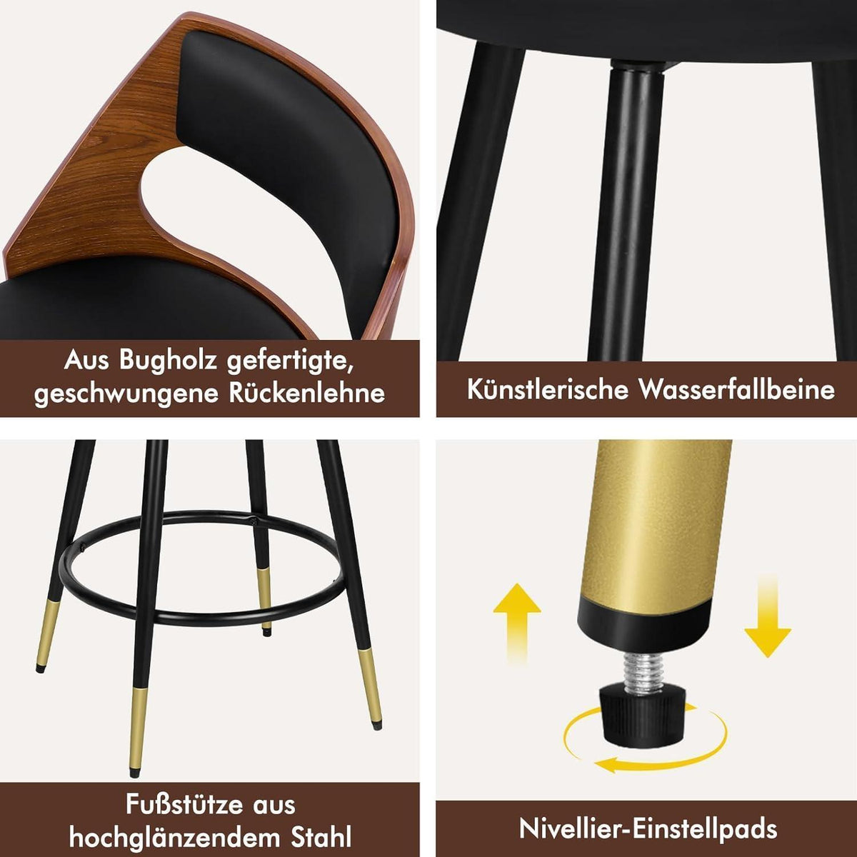 Barhocker Set 2 –, 65cm Höhe in Lederoptik