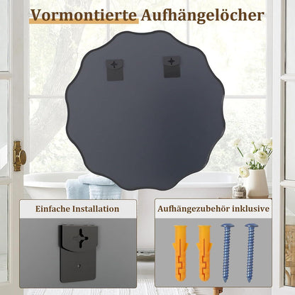 Runder Wandspiegel 90cm mit gewellter Kante & Alurahmen