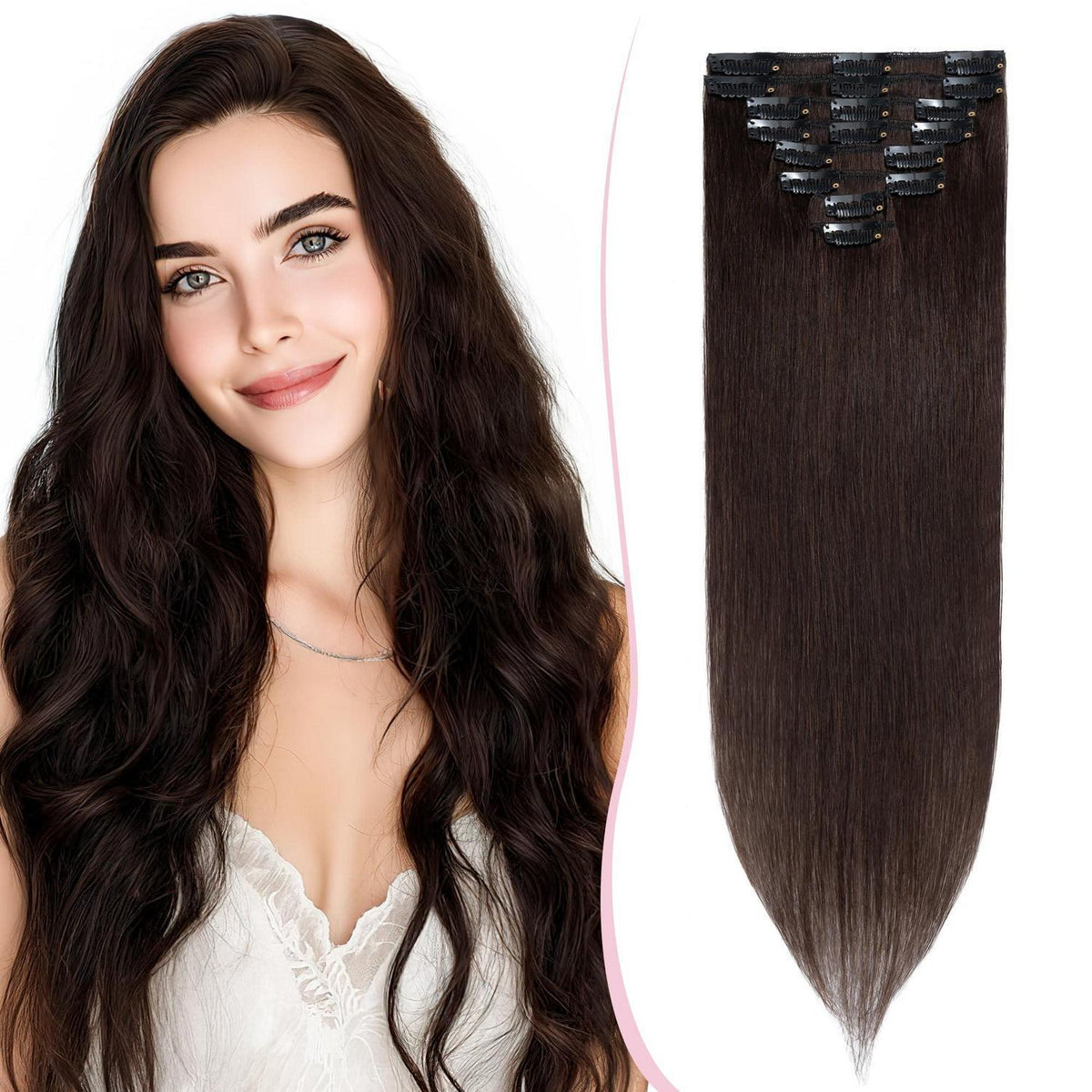 Remy Clip-in Echthaarverlängerung Dunkelbraun 35cm (60g)