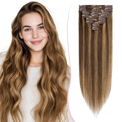 Remy Haarverlängerung 35cm, 4P27 Kastanienbraun & Dunkelblond
