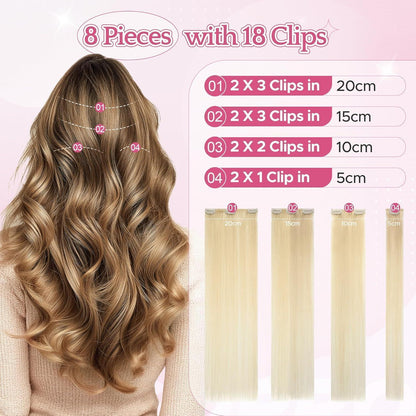 Remy Haarverlängerung 45cm Hellblond (613#) – 8 Clips