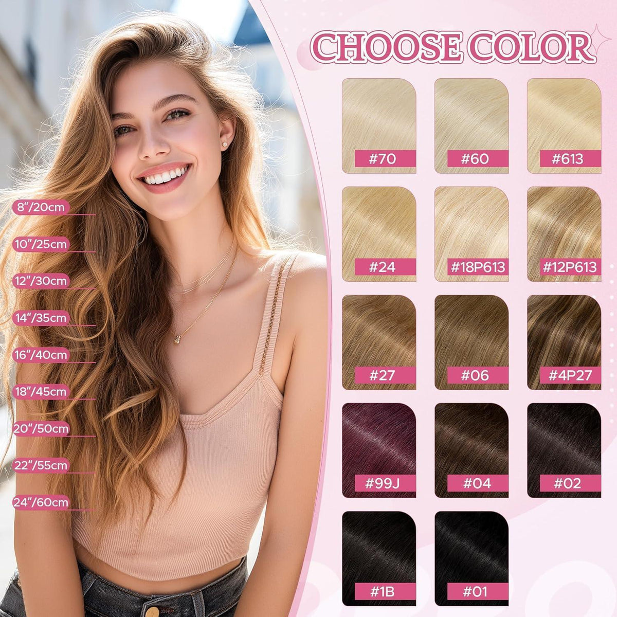 Remy Haarverlängerung 45cm Hellblond (613#) – 8 Clips
