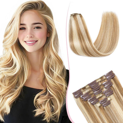 Remy Haarverlängerung Clip-in 45cm, Goldbraun & Blond