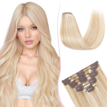 Remy Haarverlängerung Clip-in 40cm Aschblond & Weißblond