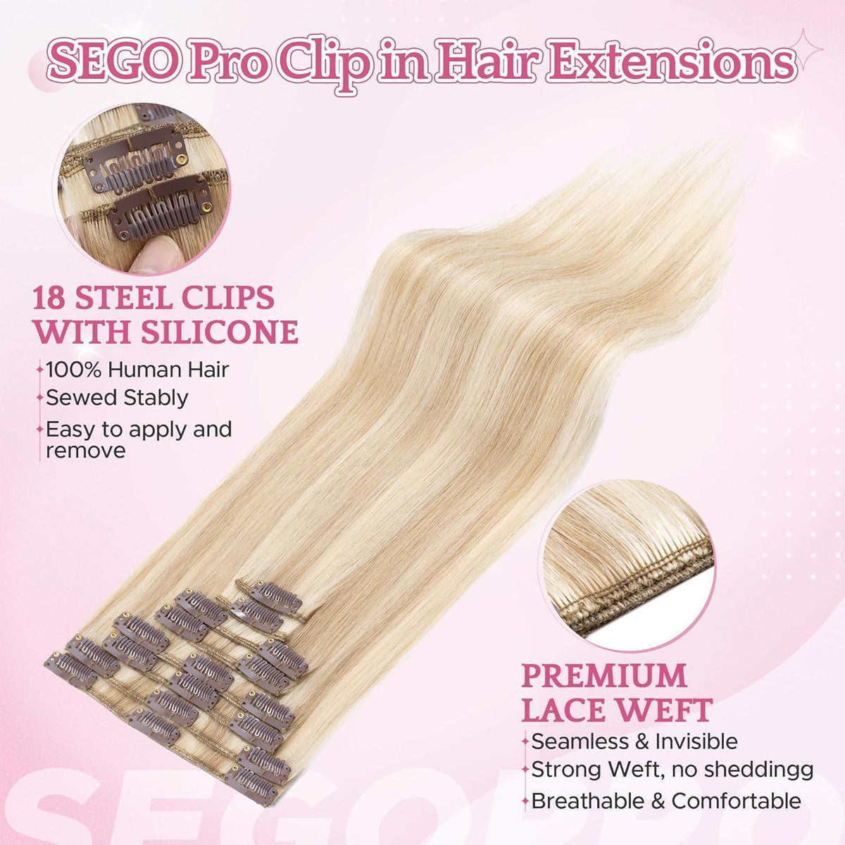 Remy Haarverlängerung Clip-in 35cm Aschblond & Weißblond