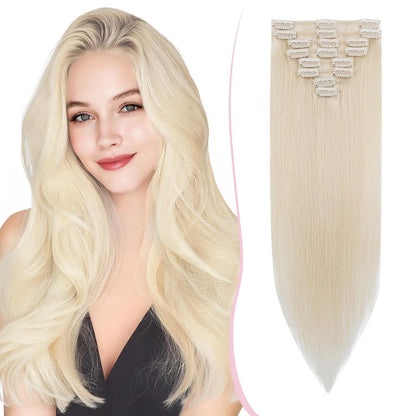 Remy Clip-in Echthaarverlängerung 35cm, 70# Blond Weiß