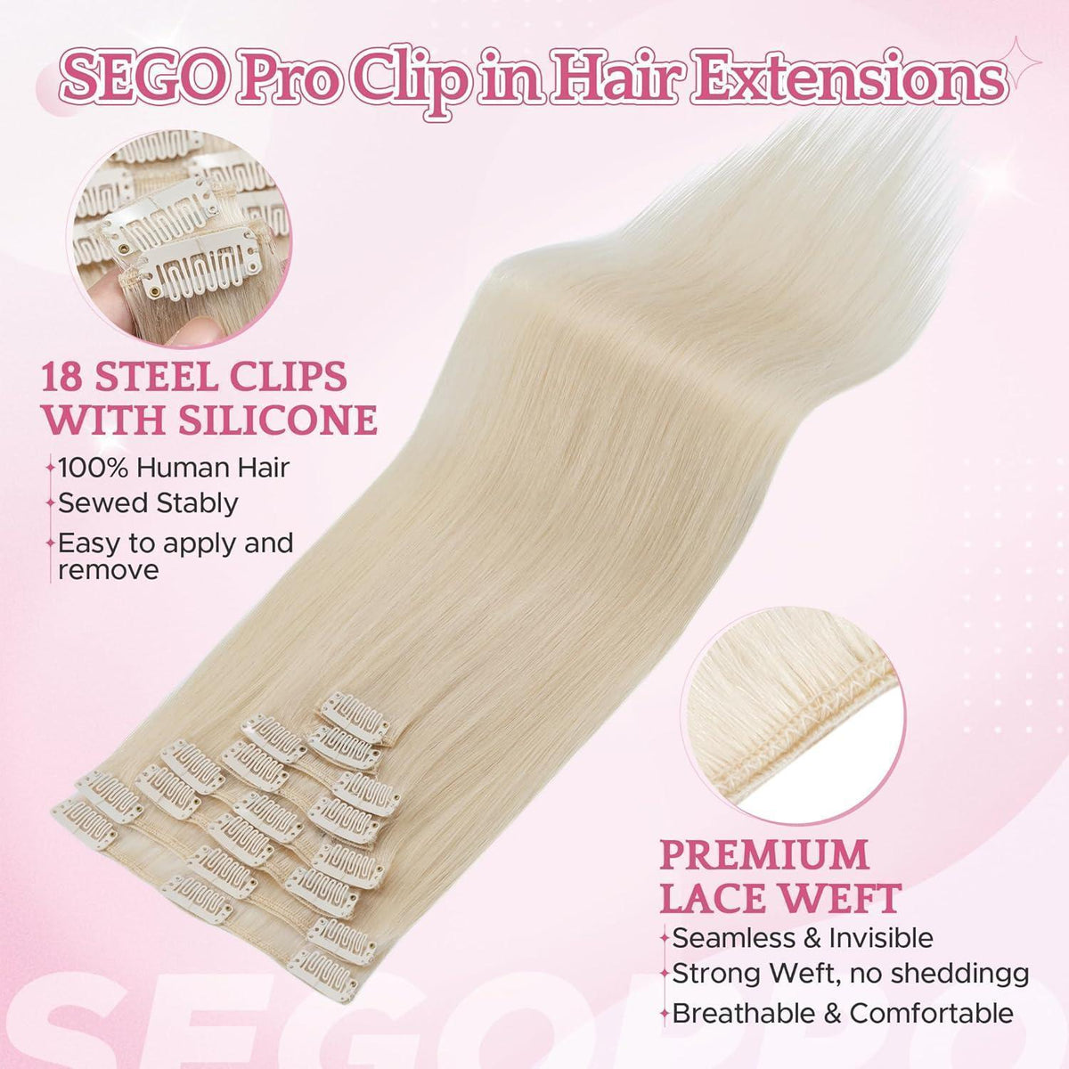 Remy Clip-in Echthaarverlängerung 35cm, 70# Blond Weiß