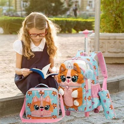 Schulranzen mit Rollen für Mädchen – 3-teiliges Set
