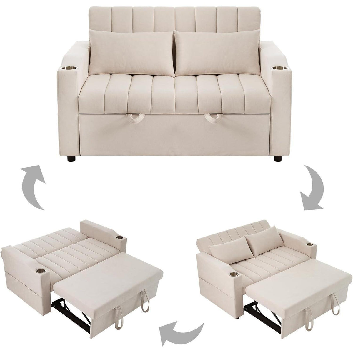 2-Sitzer Schlafsofa mit Getränkehaltern & verstellbarer Rückenlehne